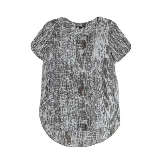 Acrobat 100% Silk Reptile Snake Print Top Size XS Gray Taupe Grey Short Sleeve - Picture 1 of 5